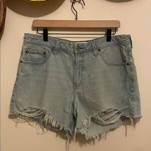 Abercrombie & Fitch Light Wash Distressed Denim Shorts